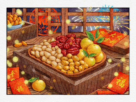 喜慶新年零食干果紅包素材