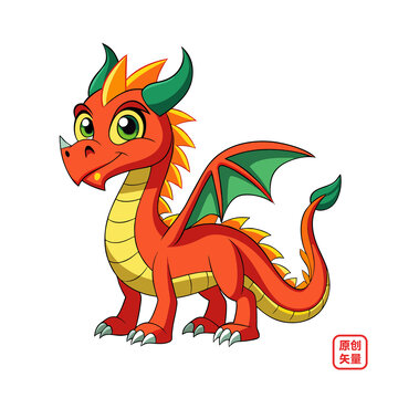 矢量插圖動(dòng)物卡通可愛紅色小龍