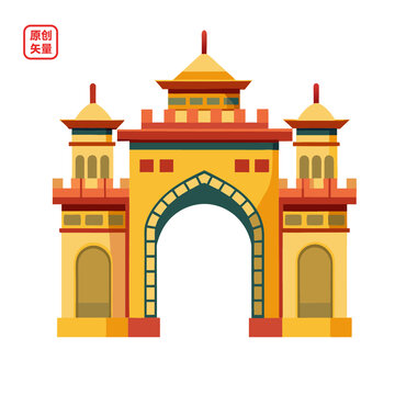 矢量插圖歐式城墻城門(mén)