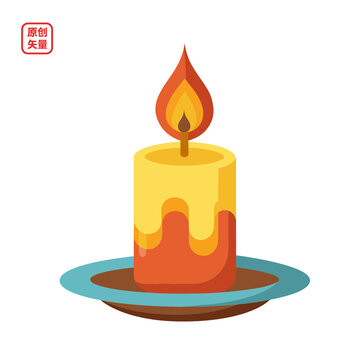 矢量插圖燃燒蠟燭照明祈福
