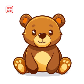 矢量插圖動物可愛坐地上小熊