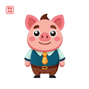 矢量插圖動(dòng)物商務(wù)職場(chǎng)工作小豬