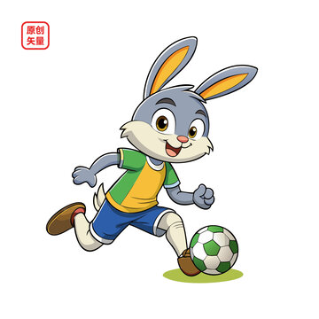 矢量插圖動物踢足球運動兔子