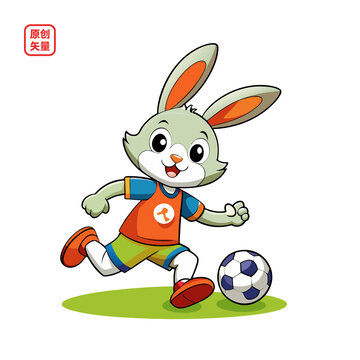 矢量插圖動物踢足球運動兔子2