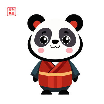 矢量插圖簡約傳統(tǒng)服飾熊貓