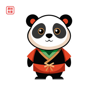 矢量插圖簡約傳統(tǒng)服飾熊貓