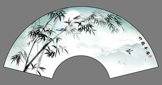 折扇竹子古風(fēng)插畫(huà)