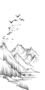線條山水裝飾畫