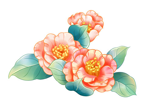 粉色山茶花插畫素材