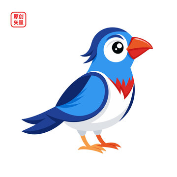 矢量插圖動物簡約藍色小鳥