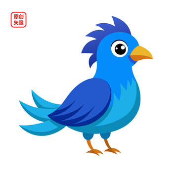 矢量插圖動物簡約一只藍(lán)色小鳥