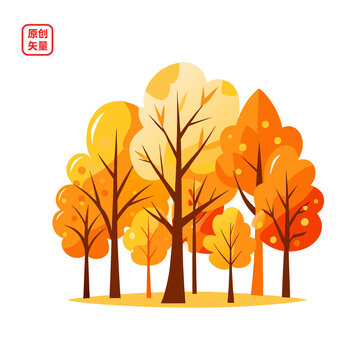 矢量插圖簡(jiǎn)約秋天樹(shù)林