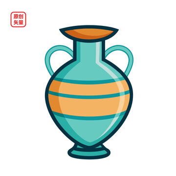 矢量插圖物品簡約工藝品陶罐