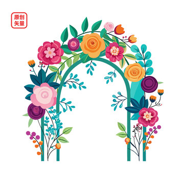 矢量插圖鮮花裝飾拱門