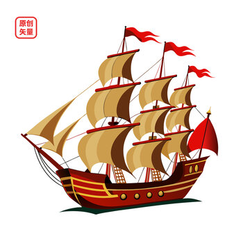 矢量插圖揚(yáng)帆出海帆船