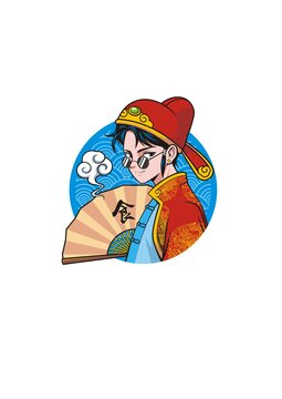 卡通國潮少年頭像矢量圖