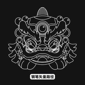 醒獅線稿矢量圖