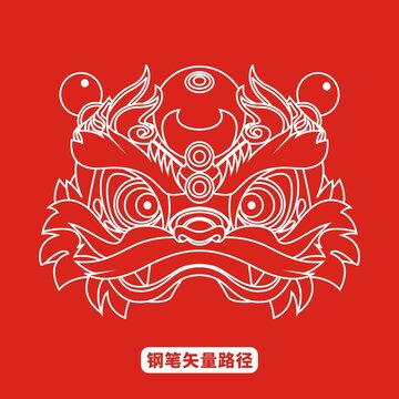 舞獅線稿矢量圖