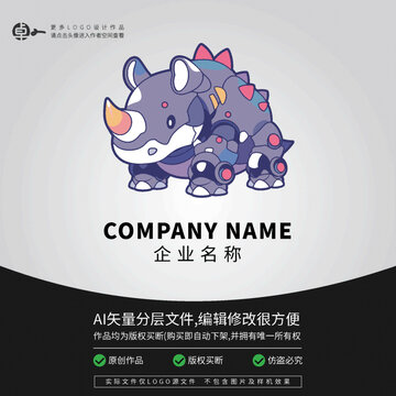 卡通機器人科技犀牛LOGO