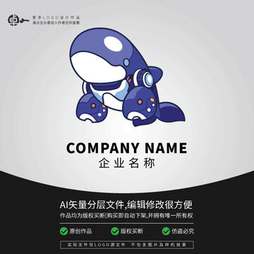 科技卡通鯨魚機器人LOGO