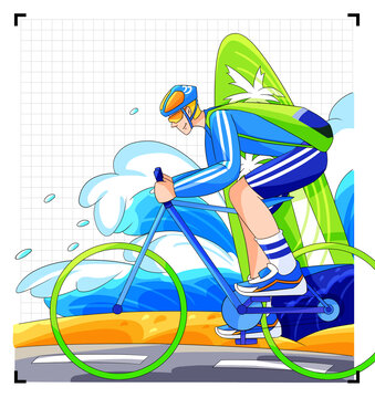扁平風海邊公路賽插畫設計
