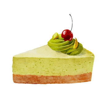 櫻桃蛋糕慕斯抹茶開心果水彩風(fēng)png