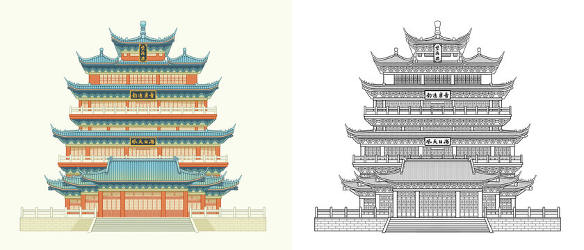 溫州望海樓地標(biāo)建筑線稿