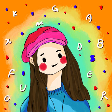 手繪插畫女孩