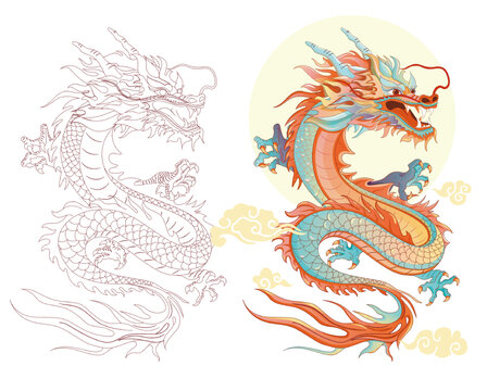 國(guó)風(fēng)龍矢量素材kv主視覺(jué)包裝插畫含線稿