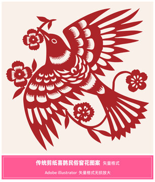民俗窗花喜鵲傳統(tǒng)剪紙圖案矢量格式