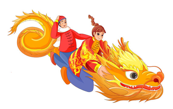 騎龍飛行新年元宵傳統(tǒng)節(jié)日插畫元素素材