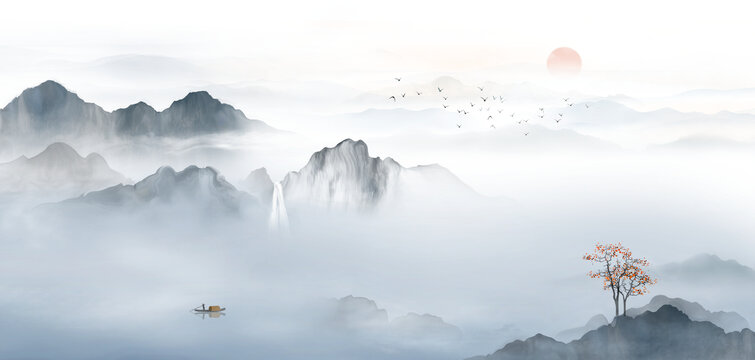 新中式山水背景墻
