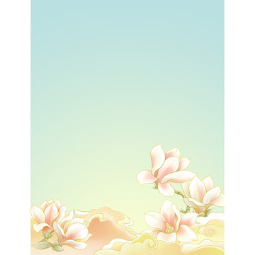 玉蘭花祥云插畫背景素材