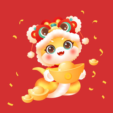 蛇年發(fā)財(cái)金元寶矢量插畫