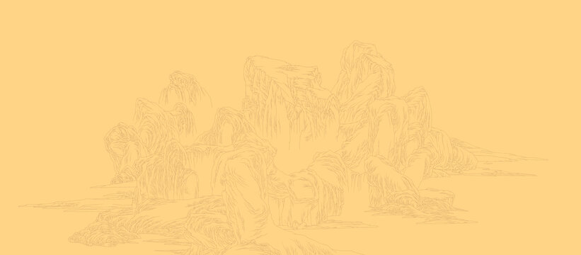 手繪白描山水圖卷