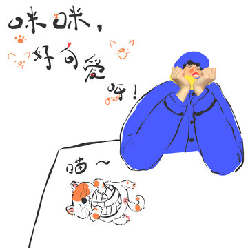 卡通簡(jiǎn)筆畫人物貓咪