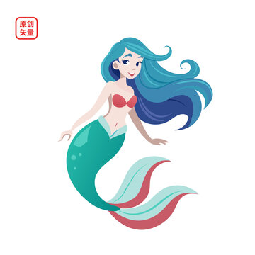矢量插圖人物簡約美人魚