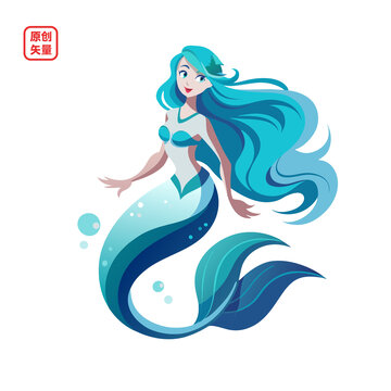矢量插圖人物簡約美人魚