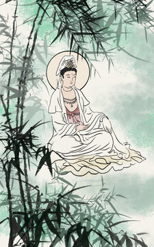 竹子與觀音菩薩素材