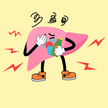 肝臟難受痛苦表情插畫(huà)