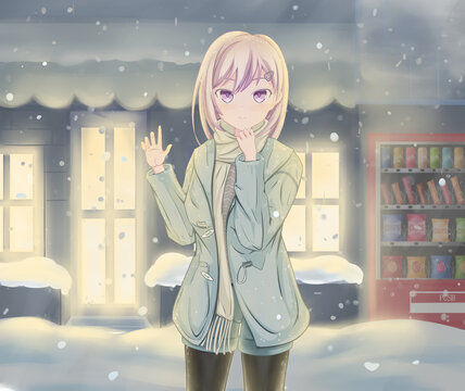 雪中等候的少女