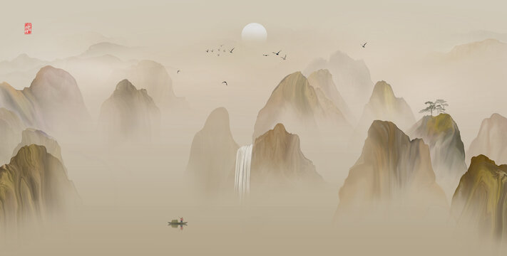 新中式山水背景墻