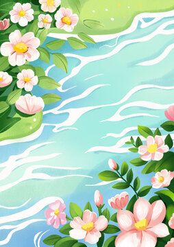 清新夏日花朵綻放圖