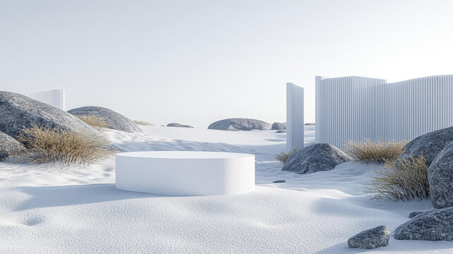 極簡主義白色產(chǎn)品展示雪地沙漠景觀