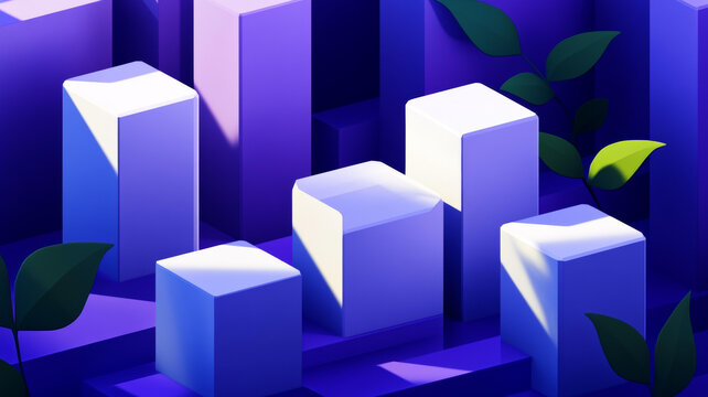 抽象幾何立方體與陽光