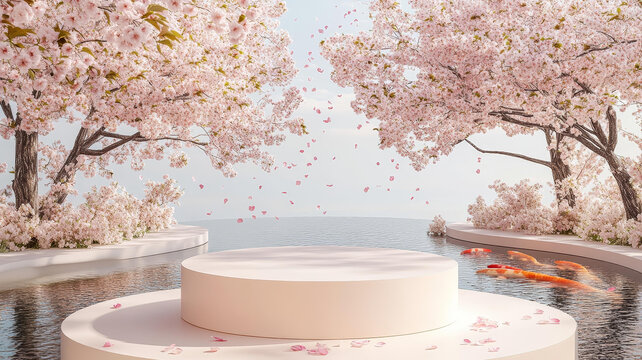 櫻花池塘場(chǎng)景展示臺(tái)設(shè)計(jì)