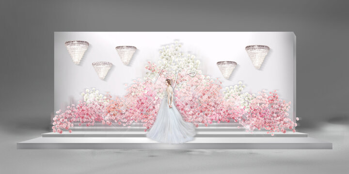 韓式粉白漸變花墻婚禮效果圖