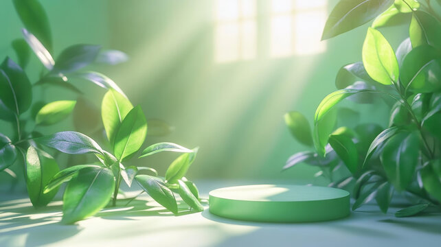 綠色植物產(chǎn)品展示臺(tái)插圖