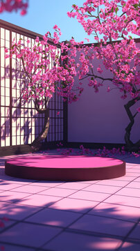 粉嫩櫻花庭院展示臺