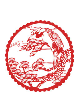 松林仙鶴窗花剪紙